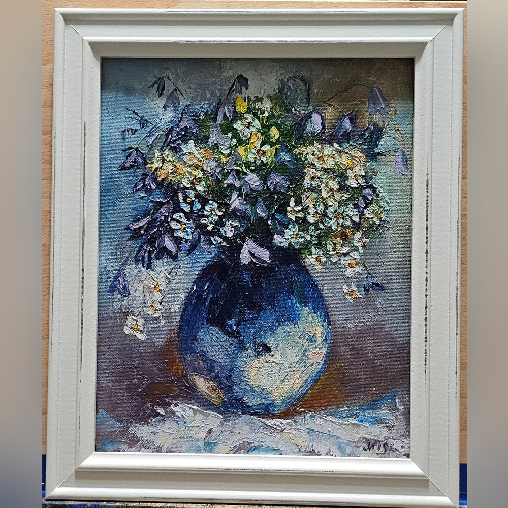 Abstract oil Painting Wild flowers, with frame - Picture 2 of 2